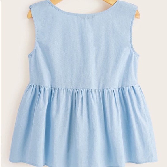 SHEIN Plunging Neck Ruffle Trim Bow Tie Front Top - Picture 2 of 5